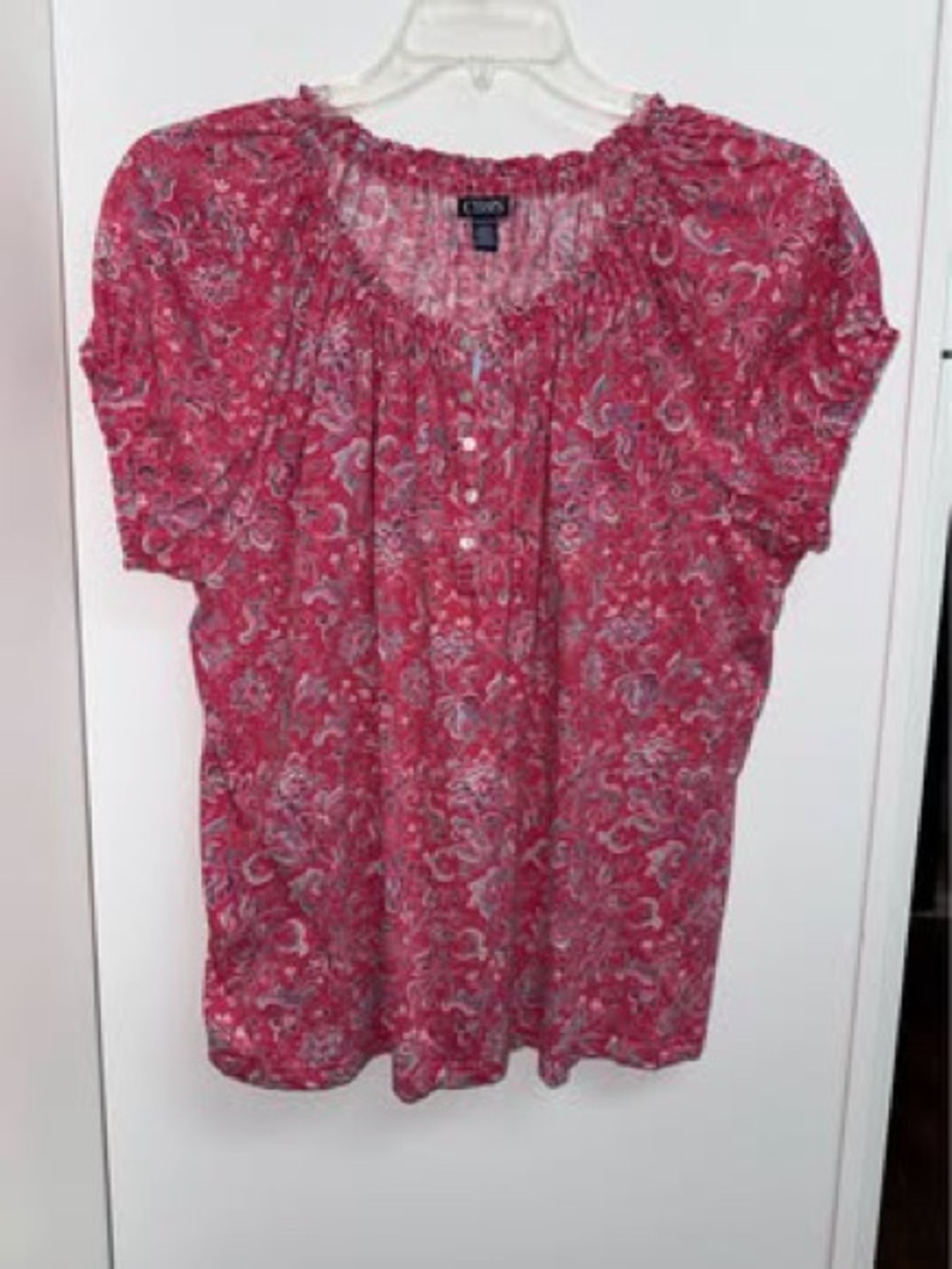 Chaps Red Paisley Short-Sleeve Peasant Blouse Size 1X